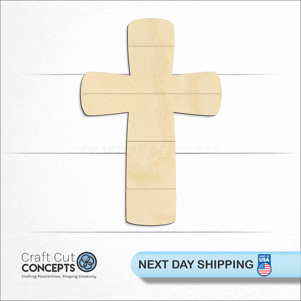 Craft Cut Concepts logo and next day shipping banner with an unfinished wood Faux Shiplap Cross craft shape and blank