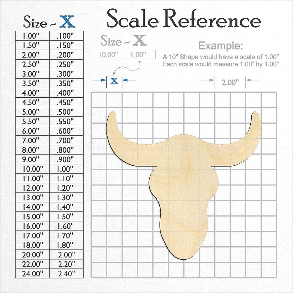 A scale and graph image showing a wood Cattle Skull craft blank