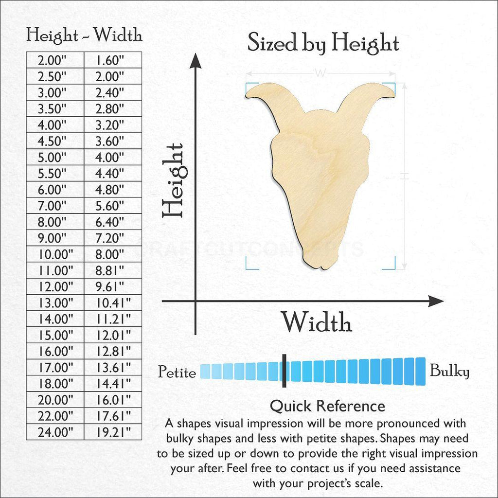 Sizes available for a laser cut Goat Skull craft blank