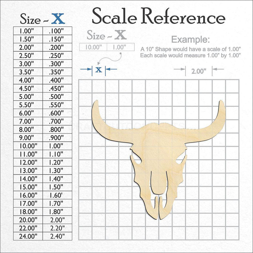 A scale and graph image showing a wood Cattle Skull craft blank