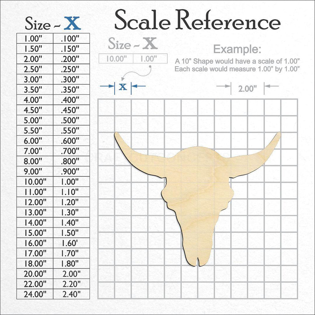 A scale and graph image showing a wood Cattle Skull craft blank