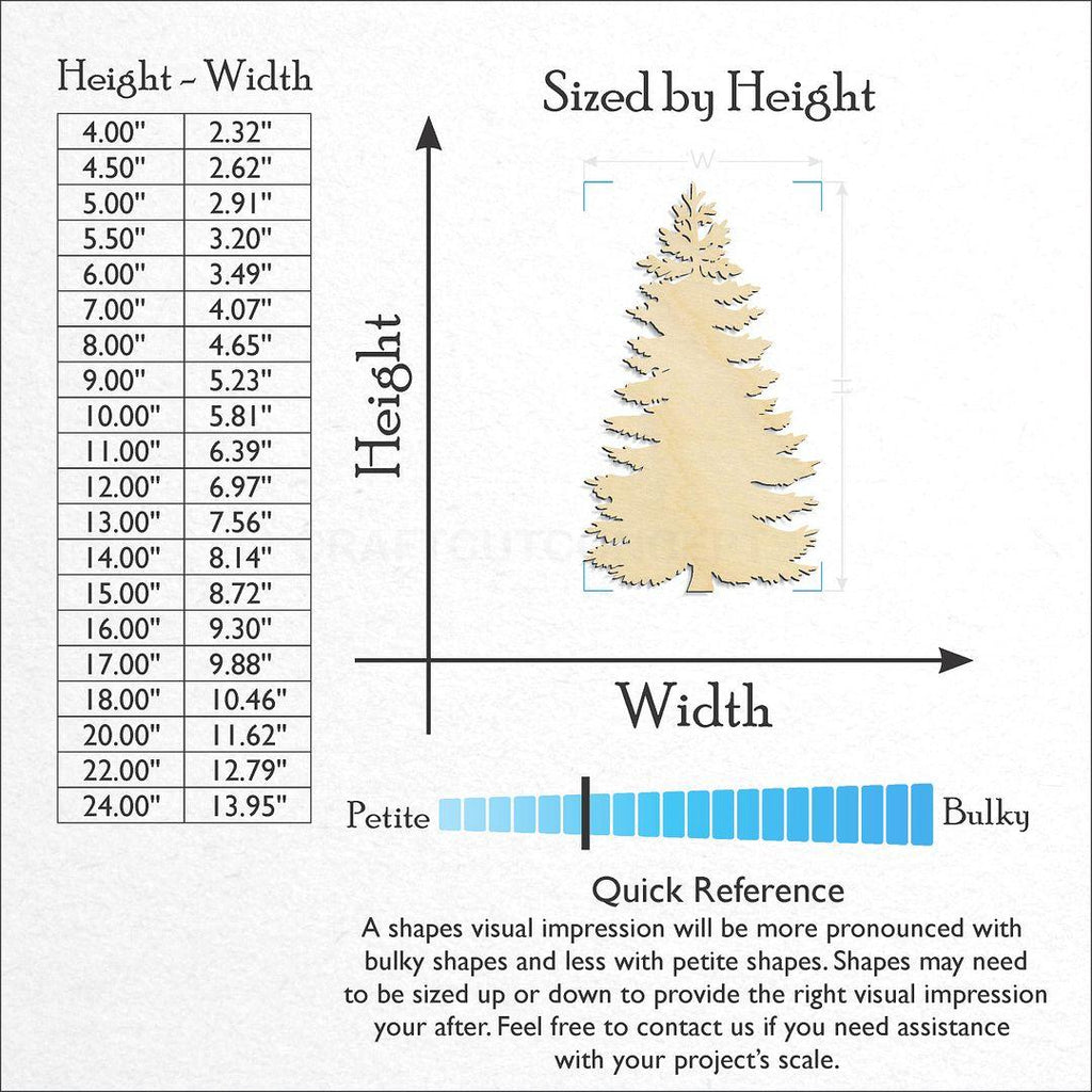 Sizes available for a laser cut Fur Tree craft blank