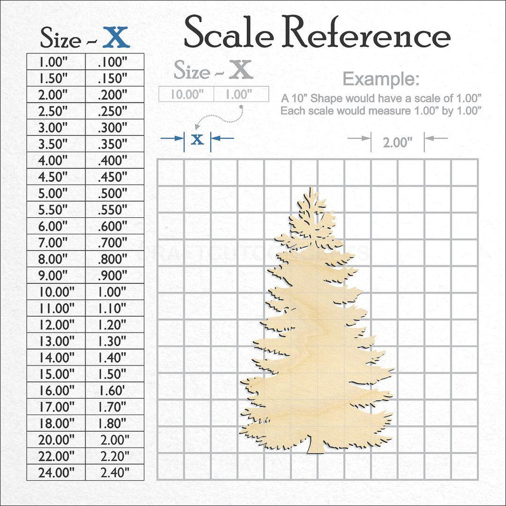 A scale and graph image showing a wood Fur Tree craft blank