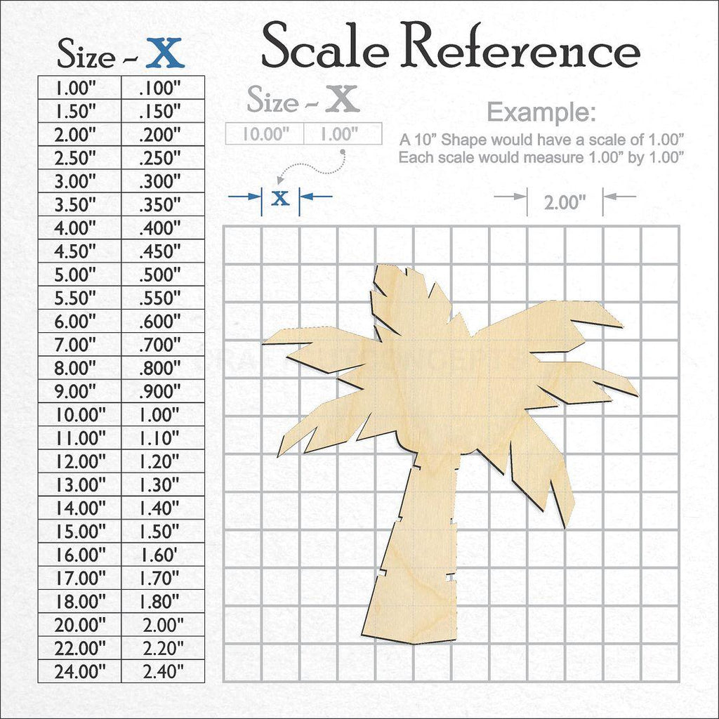 A scale and graph image showing a wood Palm Tree craft blank