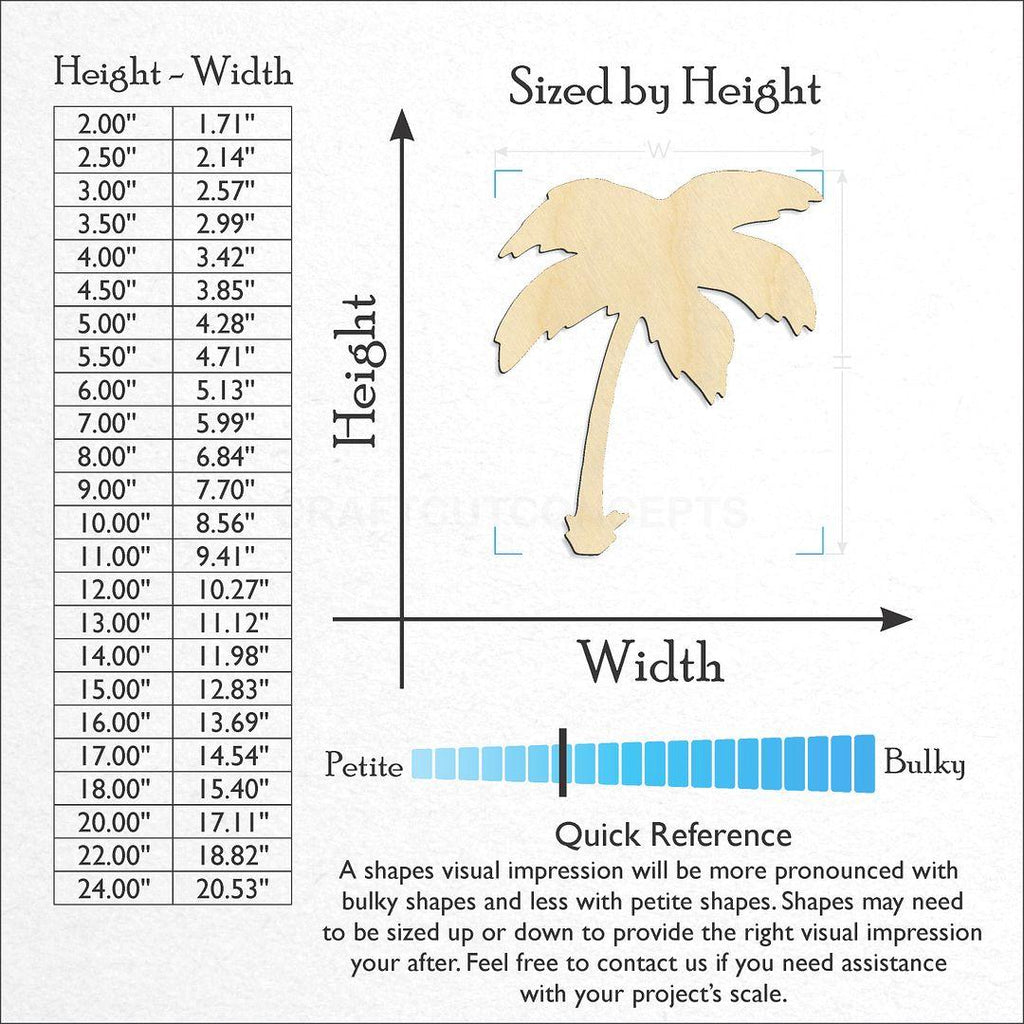 Sizes available for a laser cut Palm Tree-2 craft blank