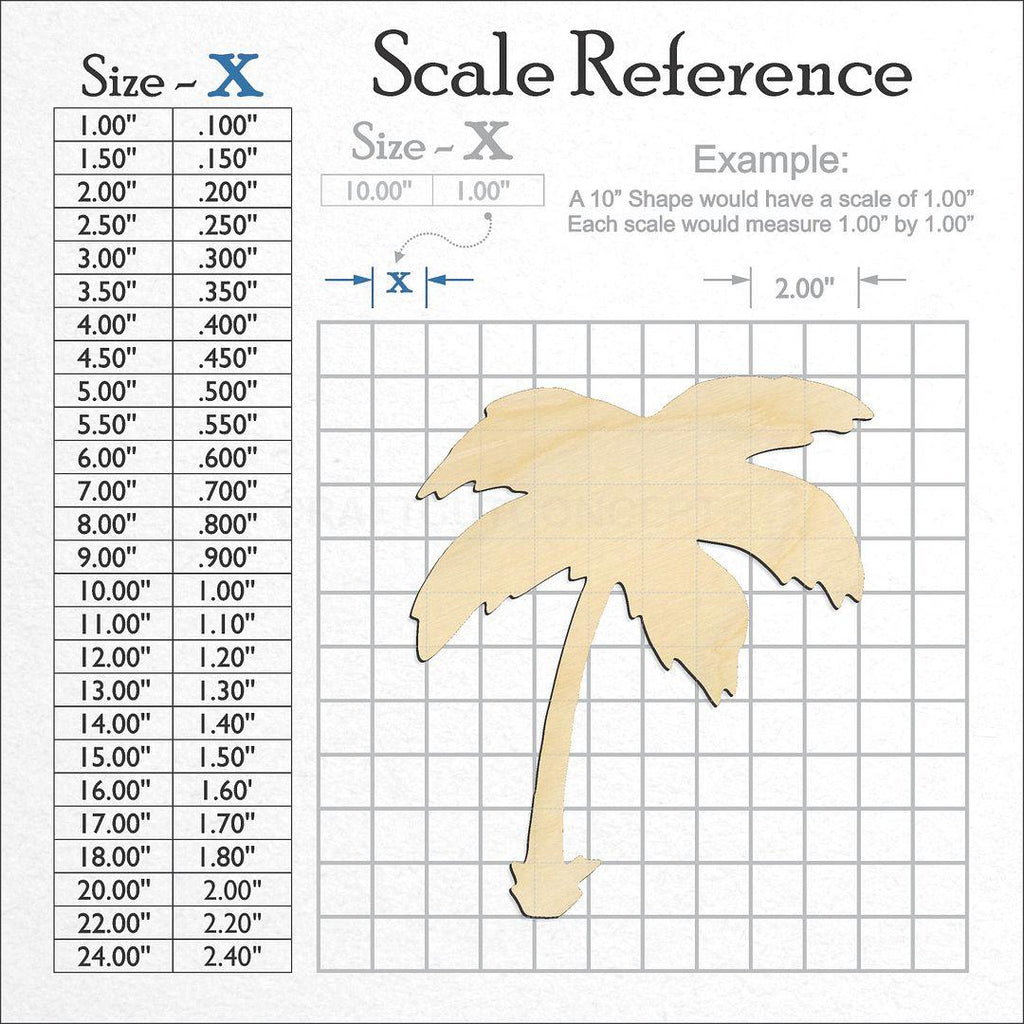 A scale and graph image showing a wood Palm Tree-2 craft blank