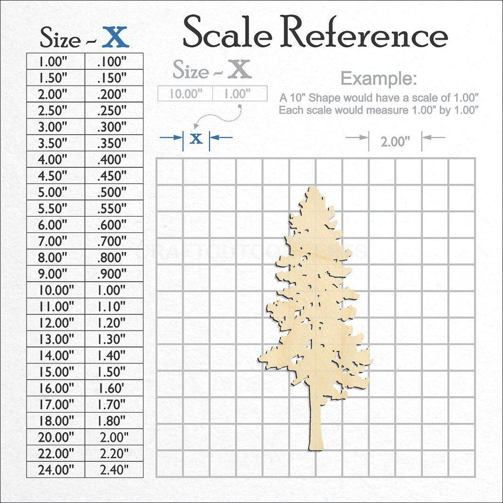 A scale and graph image showing a wood Ponderosa Pine Tree craft blank