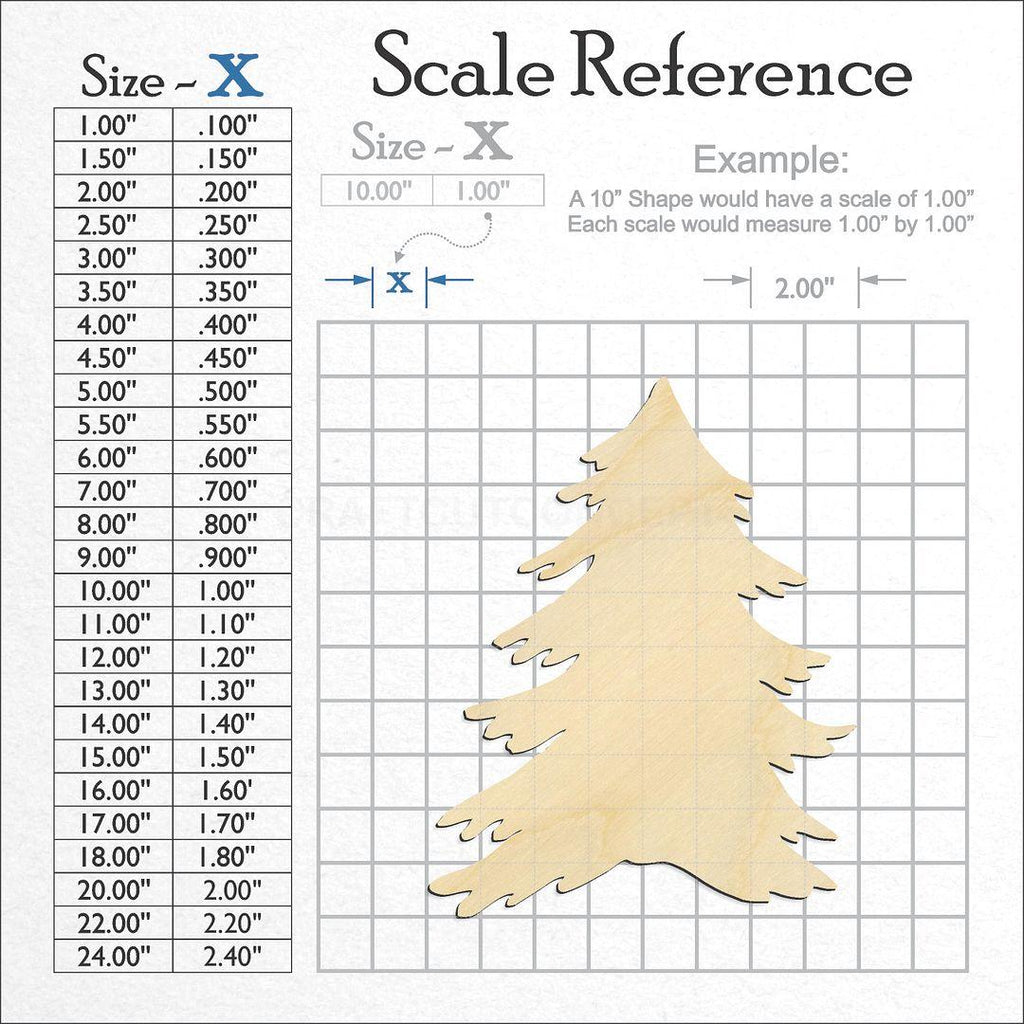 A scale and graph image showing a wood Christmas Tree craft blank