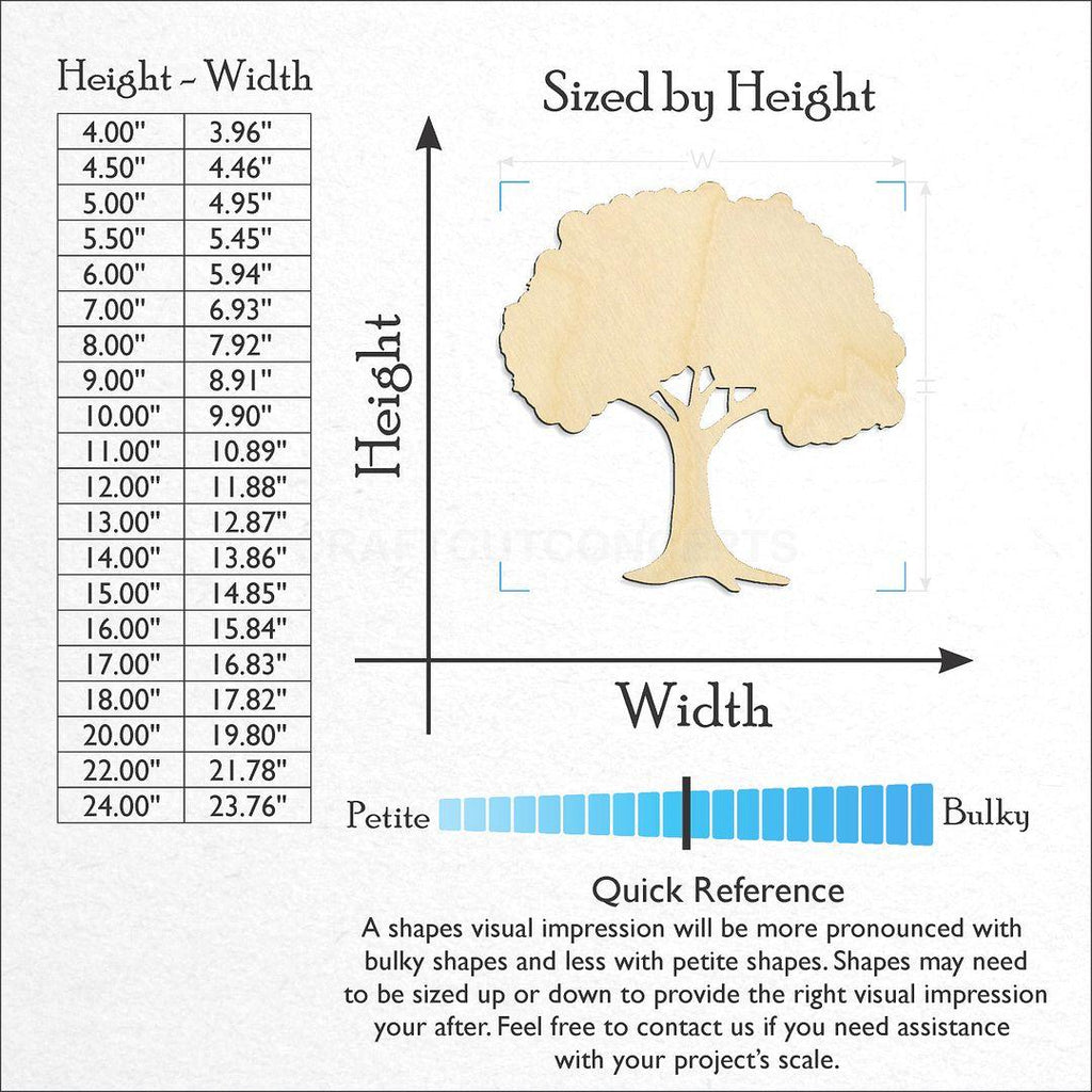 Sizes available for a laser cut Tree craft blank