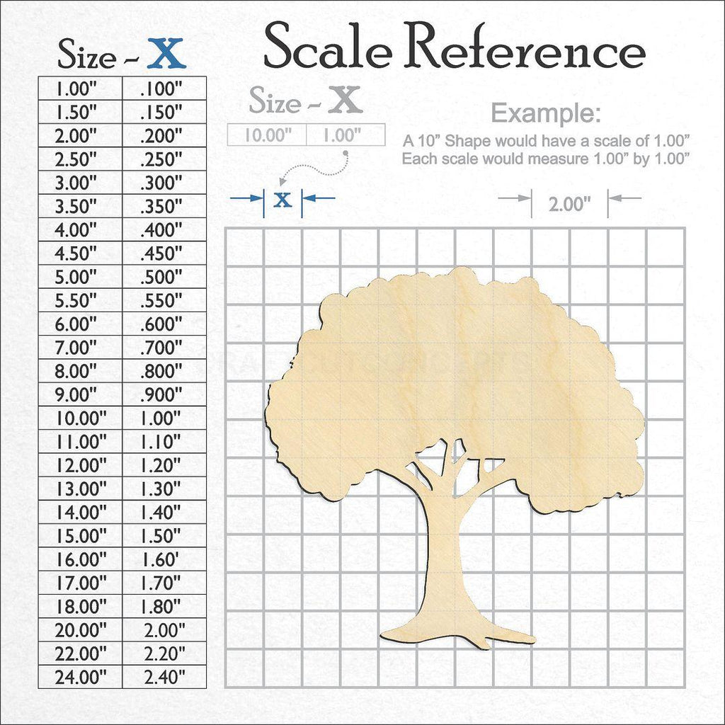 A scale and graph image showing a wood Tree craft blank