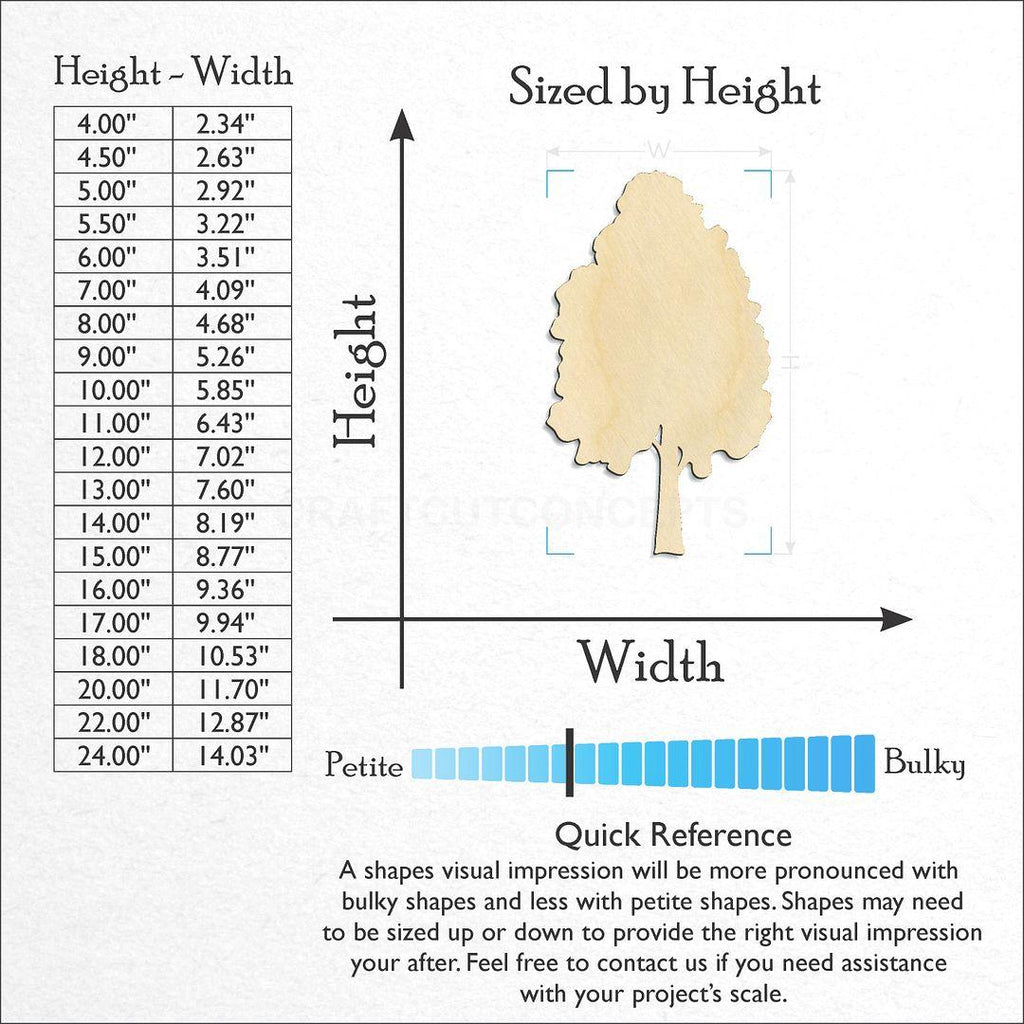 Sizes available for a laser cut Tree craft blank