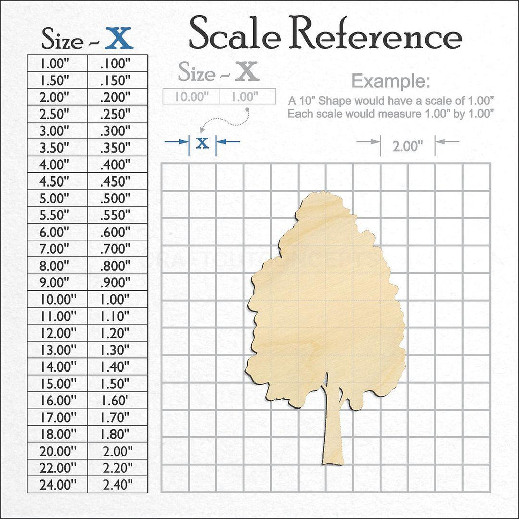 A scale and graph image showing a wood Tree craft blank