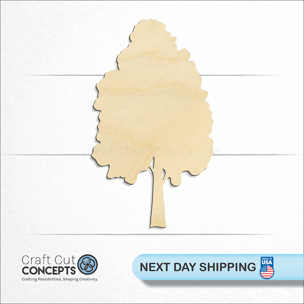 Craft Cut Concepts logo and next day shipping banner with an unfinished wood Tree craft shape and blank