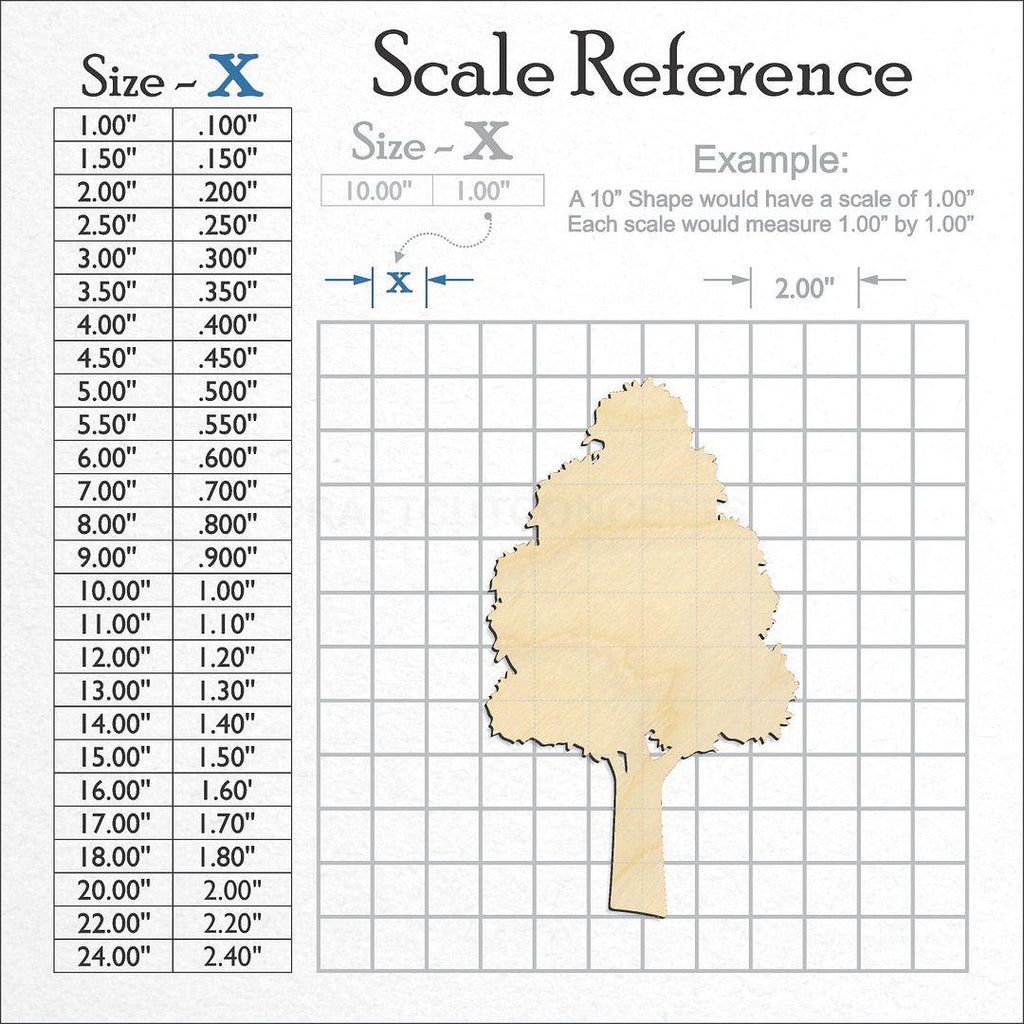 A scale and graph image showing a wood Tree craft blank