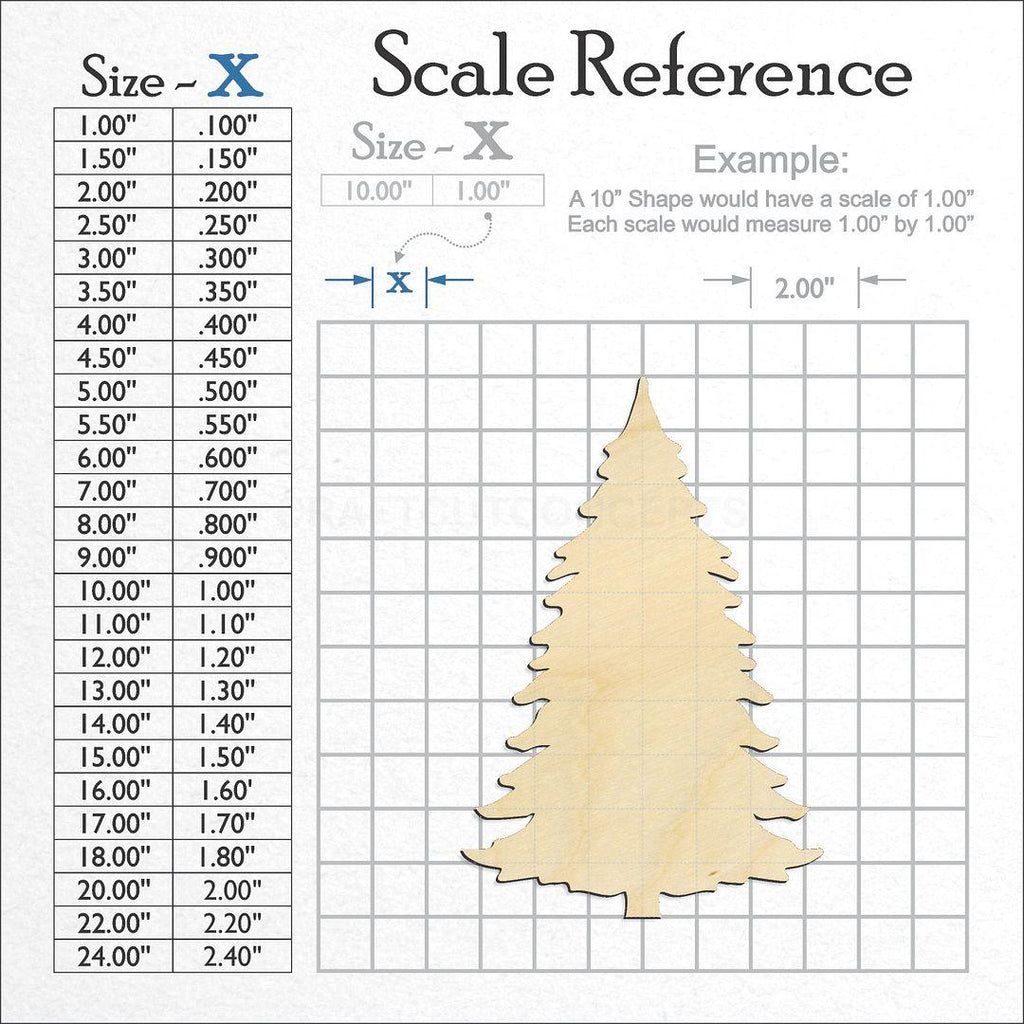 A scale and graph image showing a wood Pine Tree craft blank