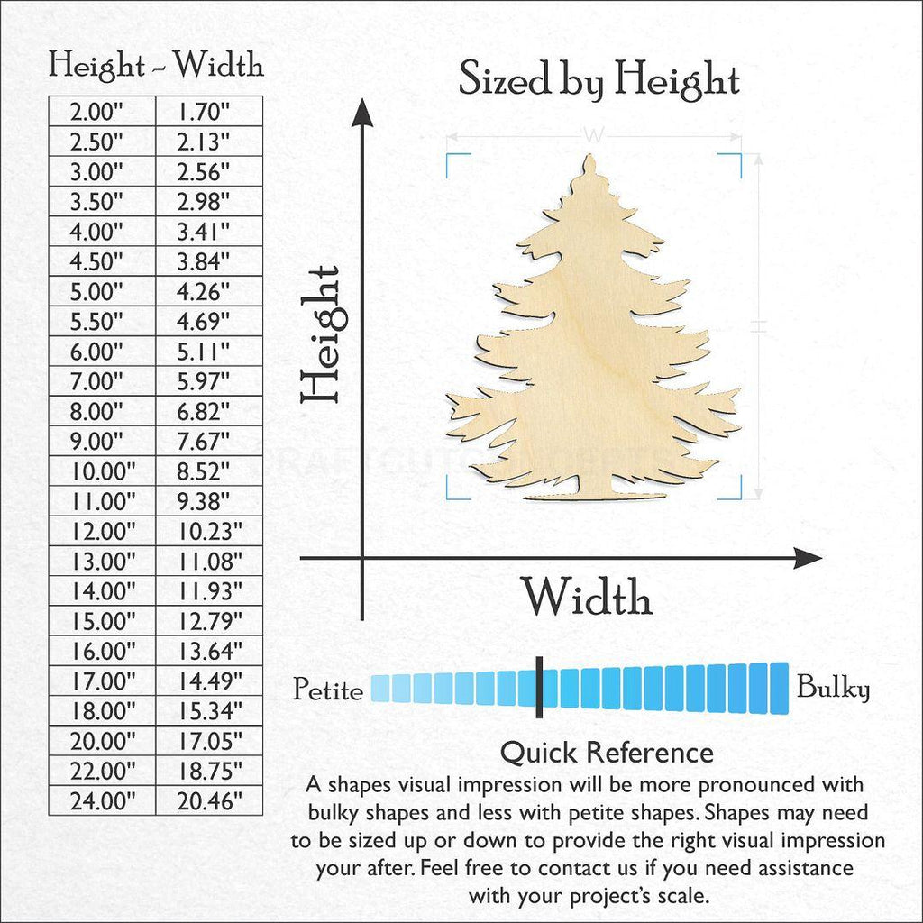 Sizes available for a laser cut Pine Tree craft blank