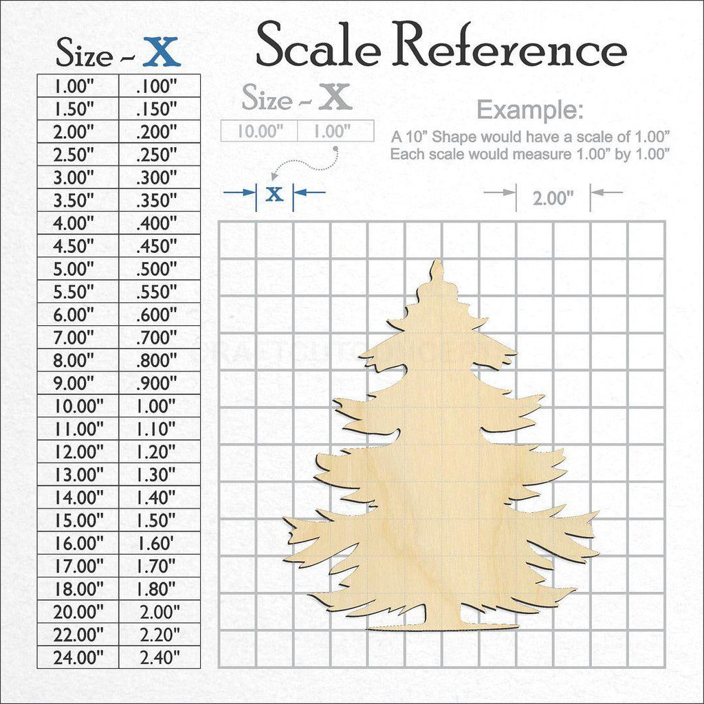 A scale and graph image showing a wood Pine Tree craft blank