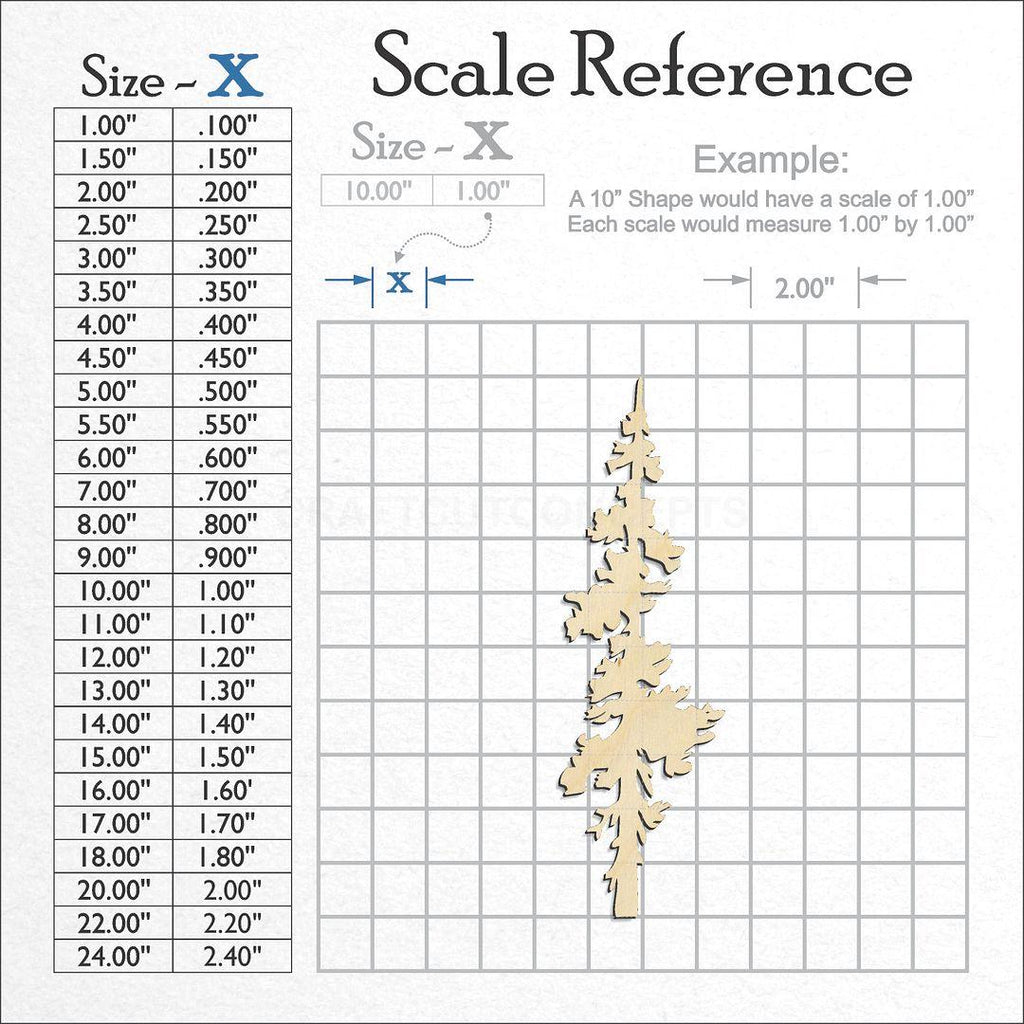 A scale and graph image showing a wood Pine Tree craft blank