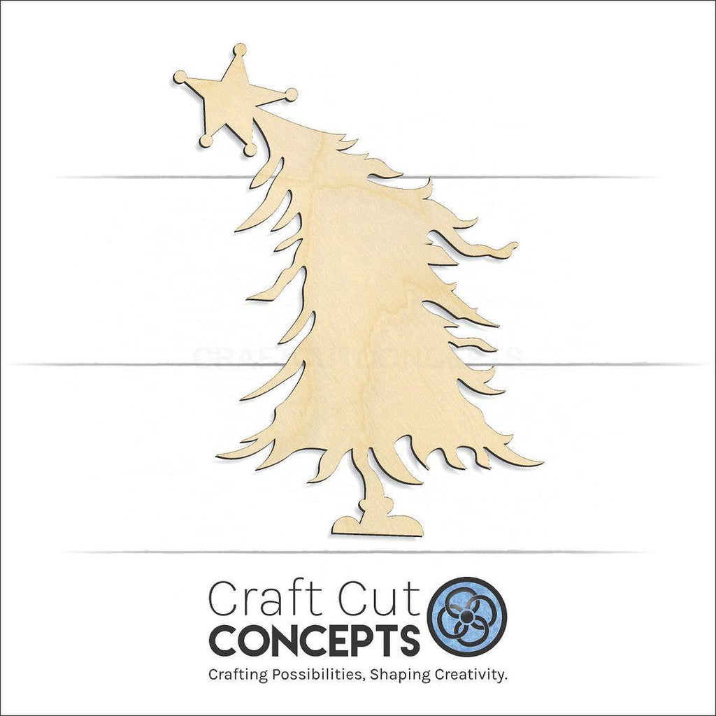 Craft Cut Concepts Logo under a wood Christmas Tree craft shape and blank