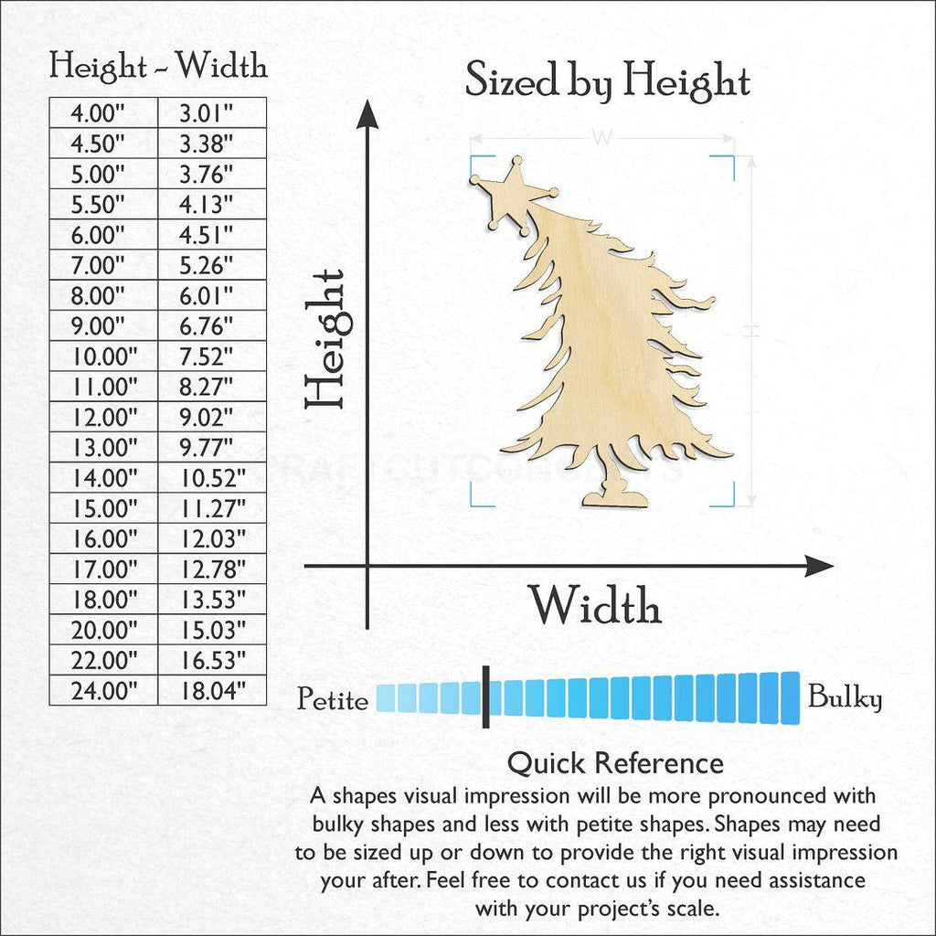 Sizes available for a laser cut Christmas Tree craft blank