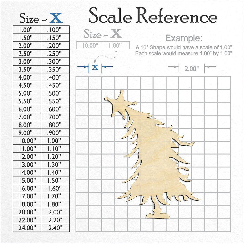 A scale and graph image showing a wood Christmas Tree craft blank