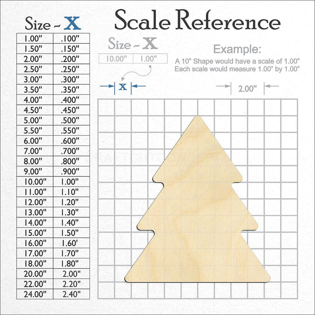 A scale and graph image showing a wood Christmas Tree craft blank