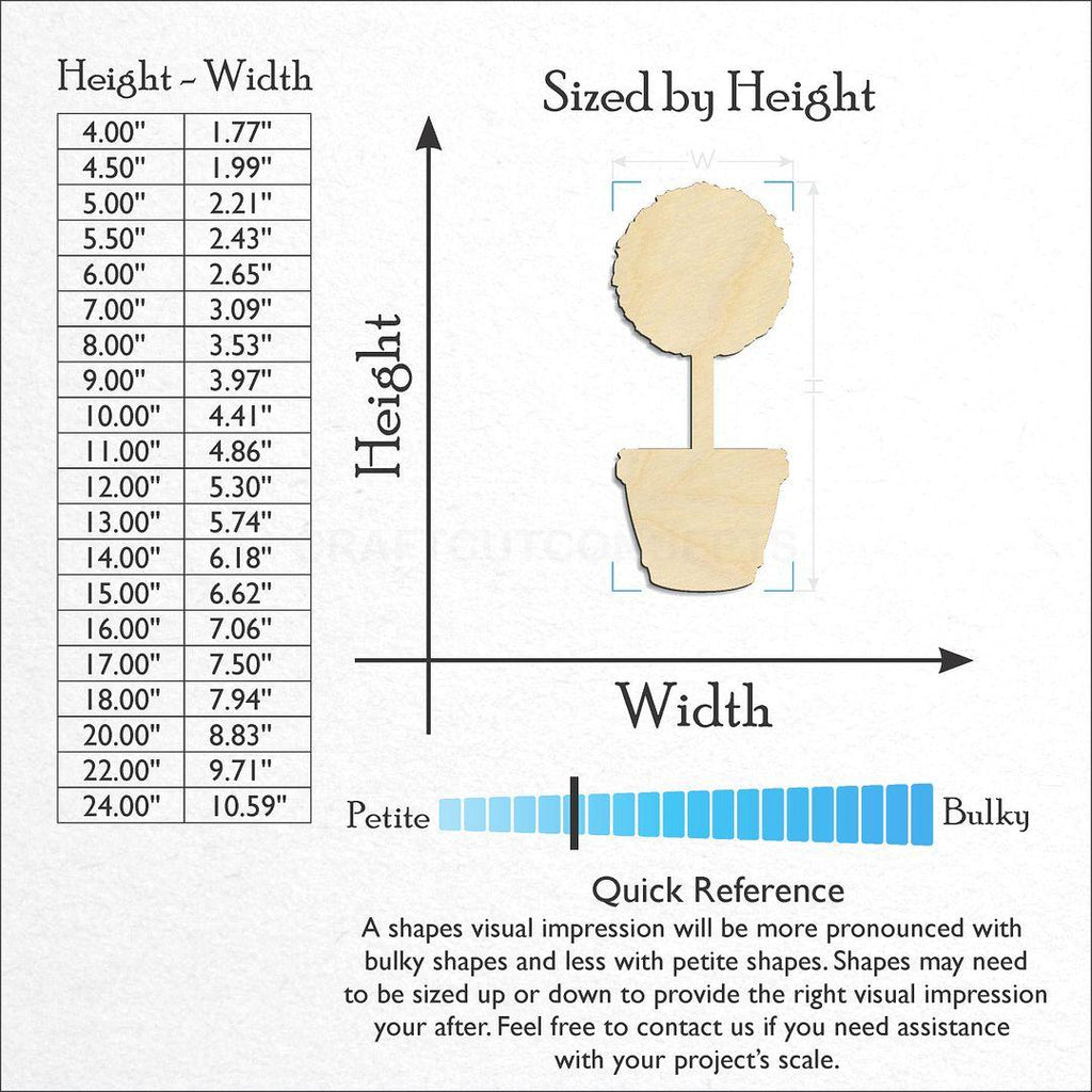 Sizes available for a laser cut Topiary craft blank