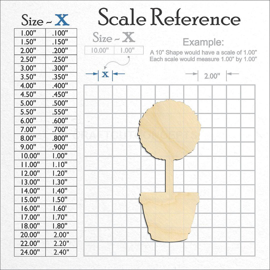 A scale and graph image showing a wood Topiary craft blank