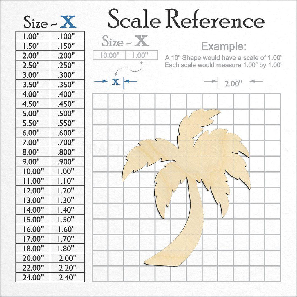 A scale and graph image showing a wood Palm Tree craft blank