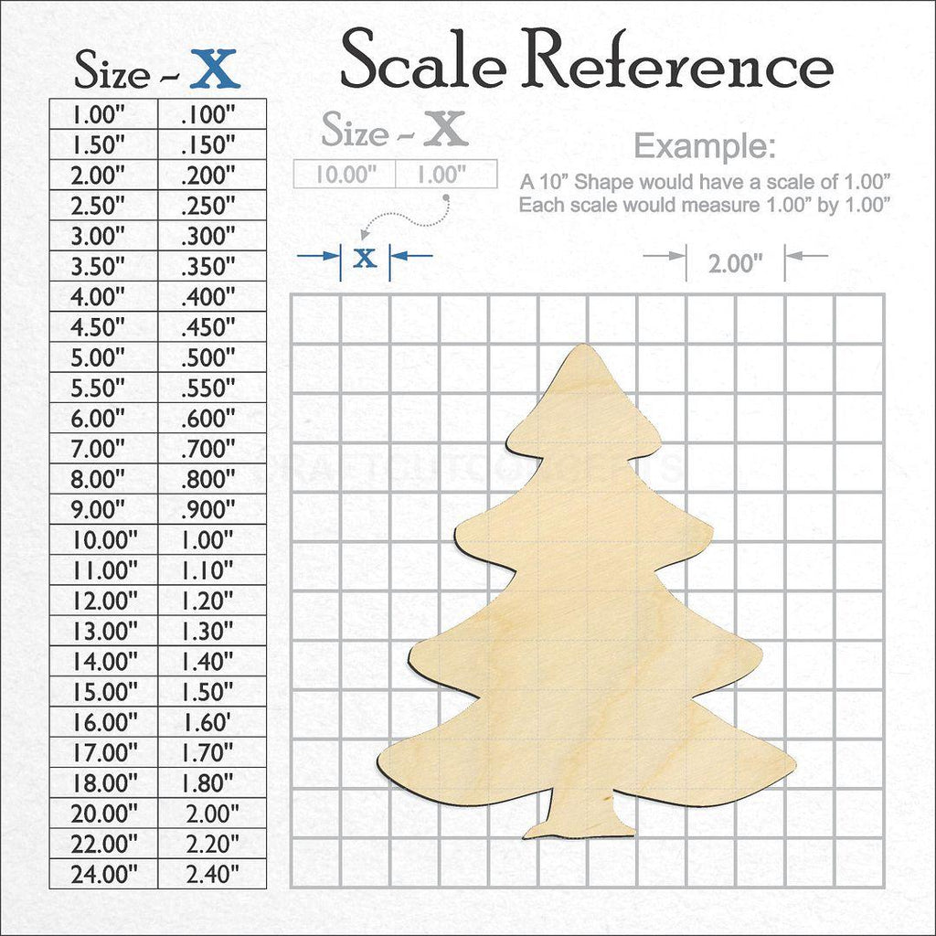 A scale and graph image showing a wood Christmas Tree craft blank