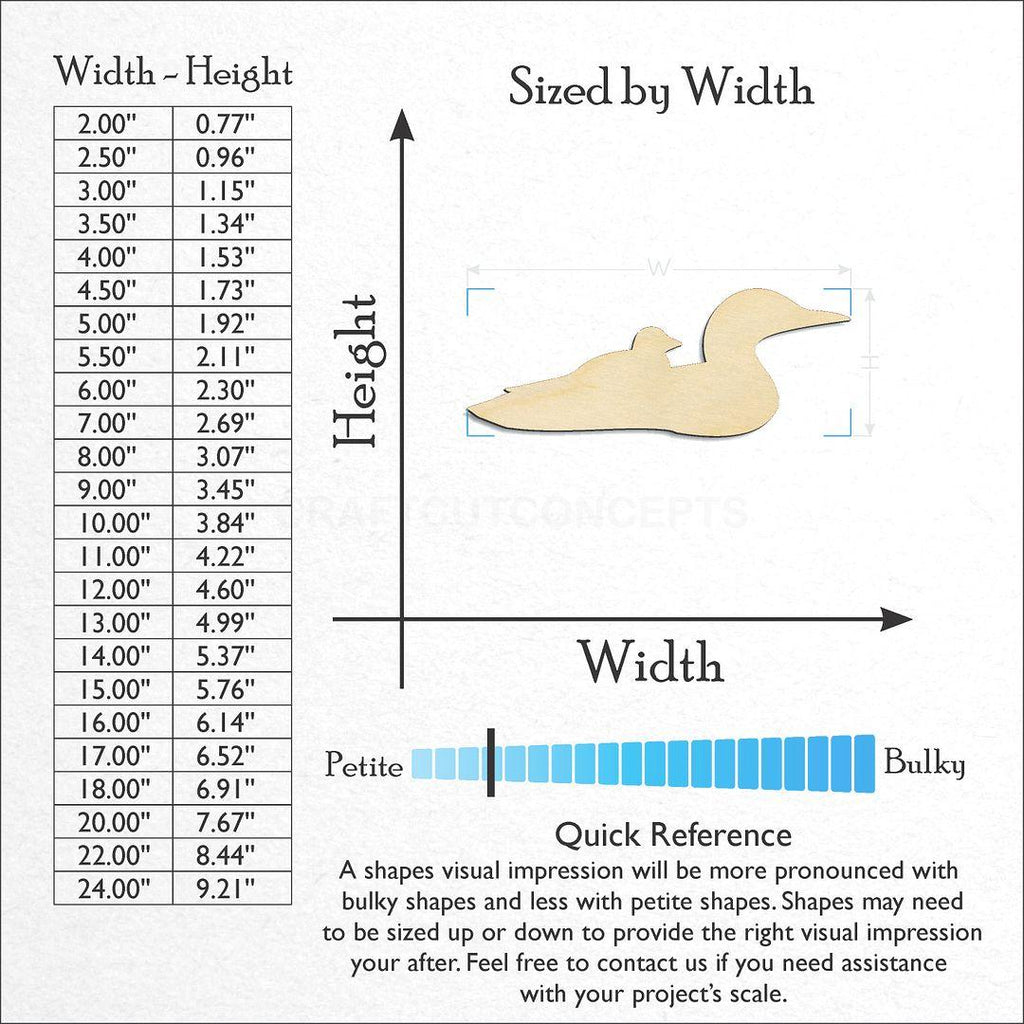 Sizes available for a laser cut Loon craft blank