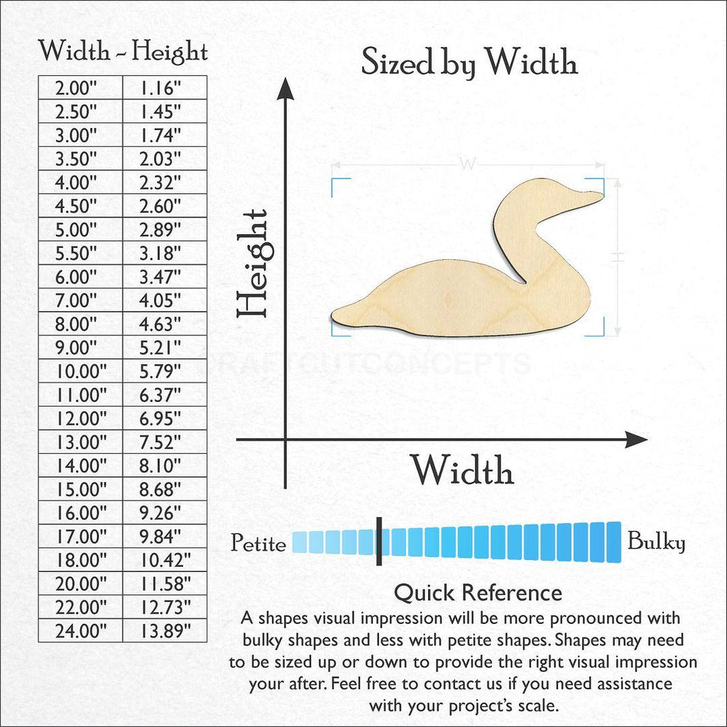 Sizes available for a laser cut Loon craft blank