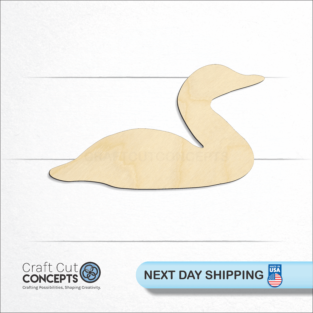 Craft Cut Concepts logo and next day shipping banner with an unfinished wood Loon craft shape and blank