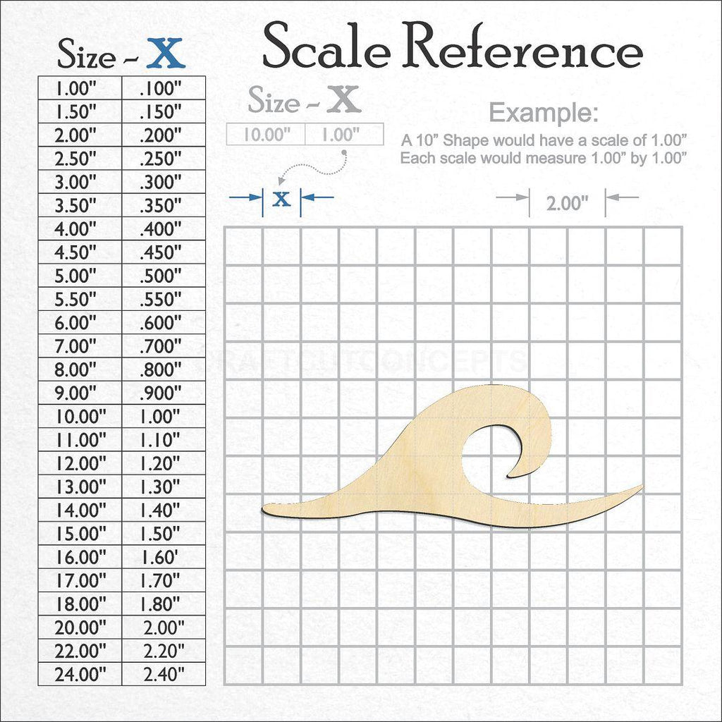 A scale and graph image showing a wood Ocean Wave craft blank