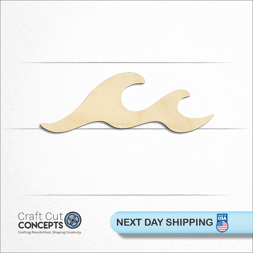 Craft Cut Concepts logo and next day shipping banner with an unfinished wood Ocean Wave craft shape and blank
