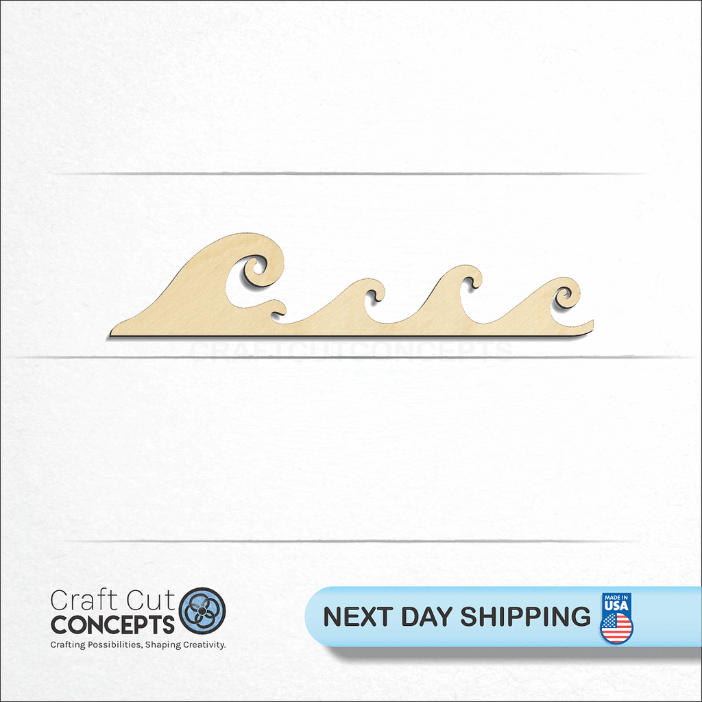 Craft Cut Concepts logo and next day shipping banner with an unfinished wood Ocean Wave craft shape and blank