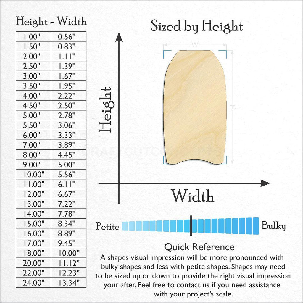 Sizes available for a laser cut Boogie Board craft blank