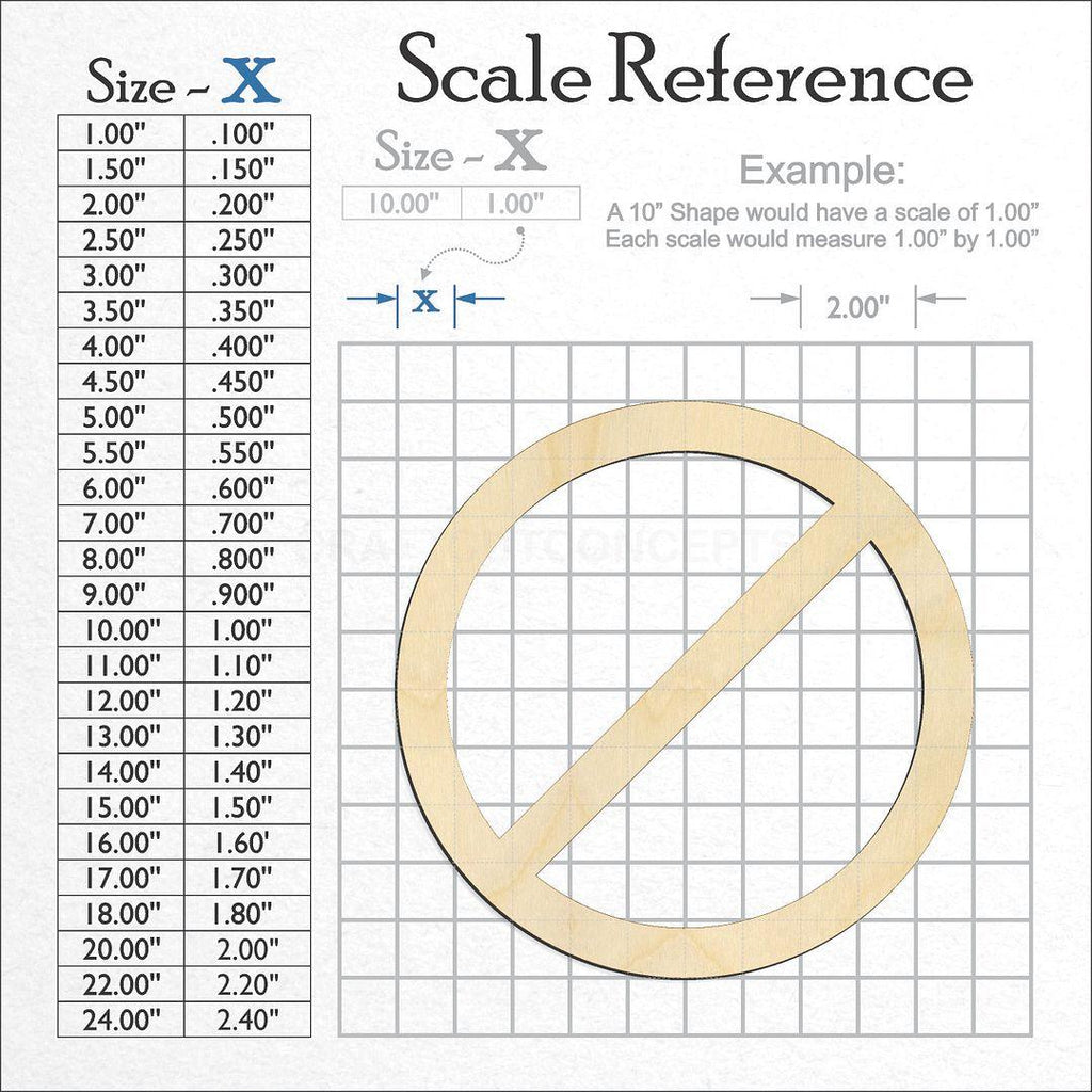 A scale and graph image showing a wood Cancel Sign craft blank