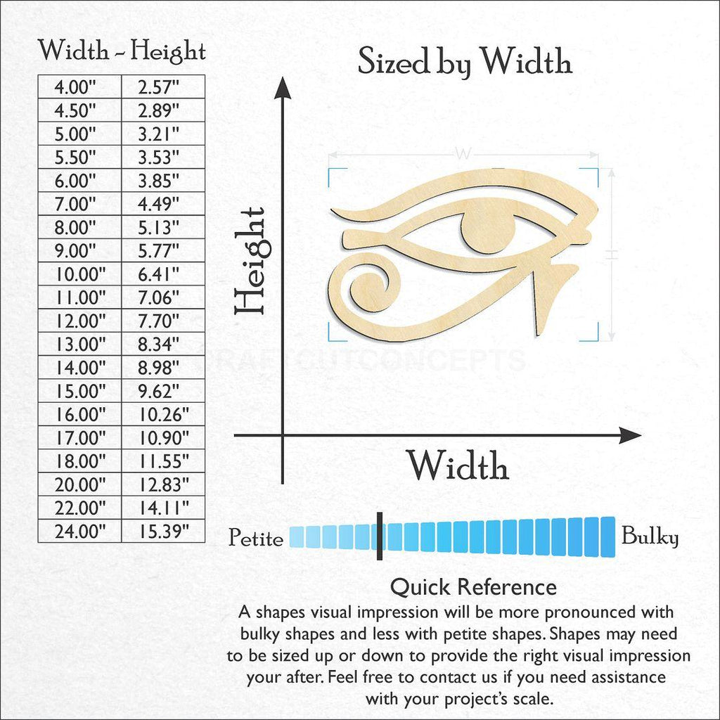 Sizes available for a laser cut Egyptian Eye craft blank