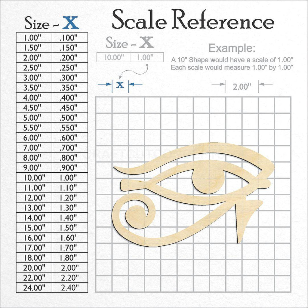 A scale and graph image showing a wood Egyptian Eye craft blank