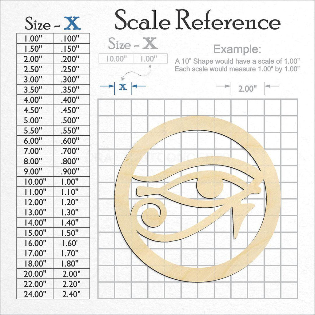 A scale and graph image showing a wood Egyptian Eye Circle craft blank