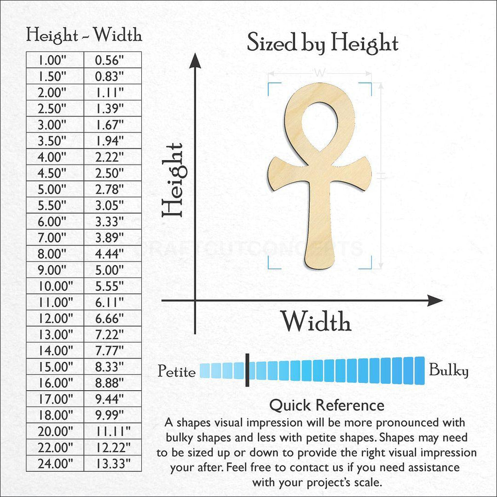 Sizes available for a laser cut Ankh  Symbol craft blank