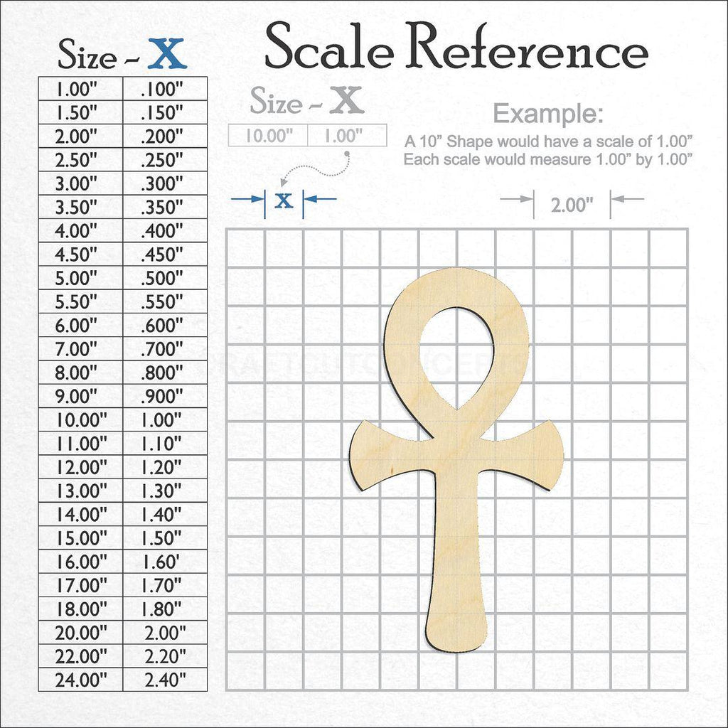 A scale and graph image showing a wood Ankh  Symbol craft blank