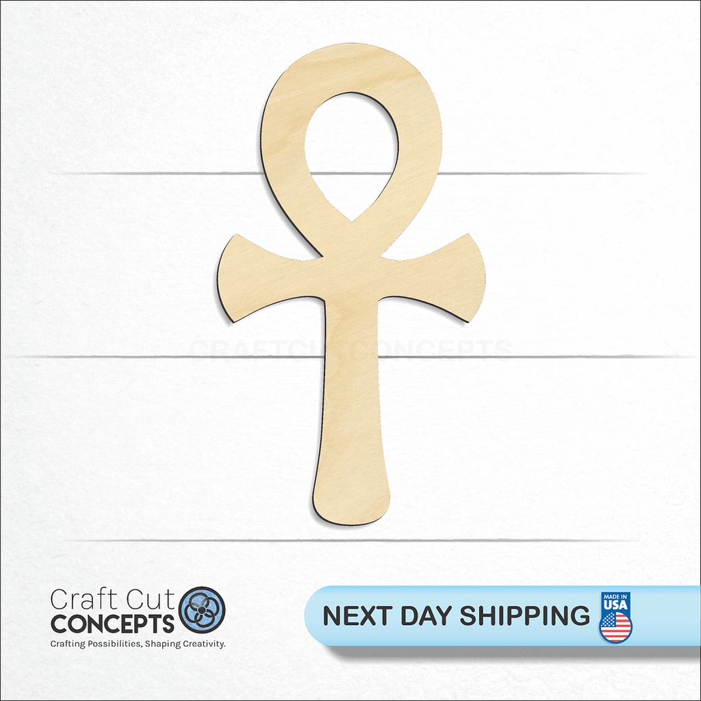 Craft Cut Concepts logo and next day shipping banner with an unfinished wood Ankh  Symbol craft shape and blank