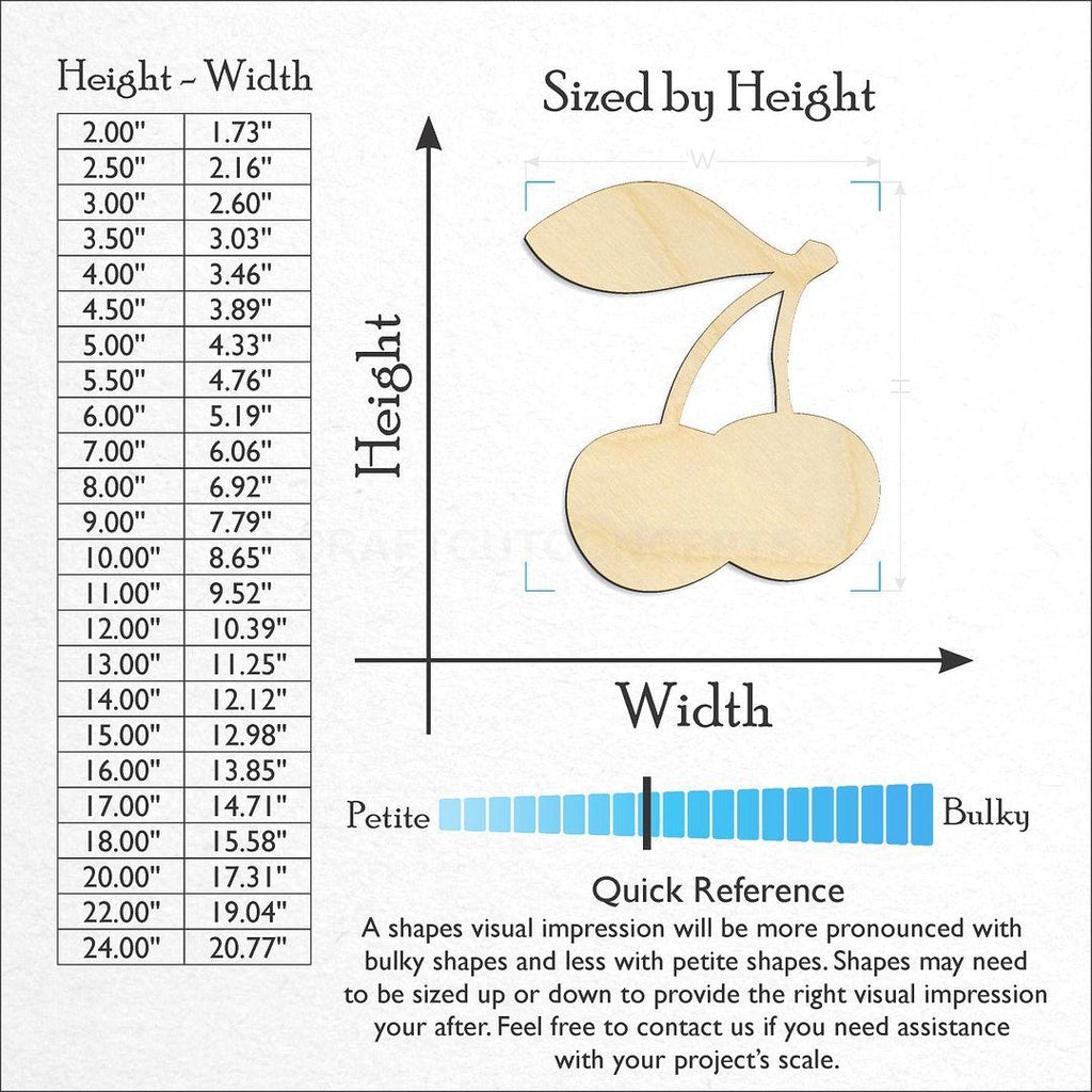 Sizes available for a laser cut Cherry craft blank