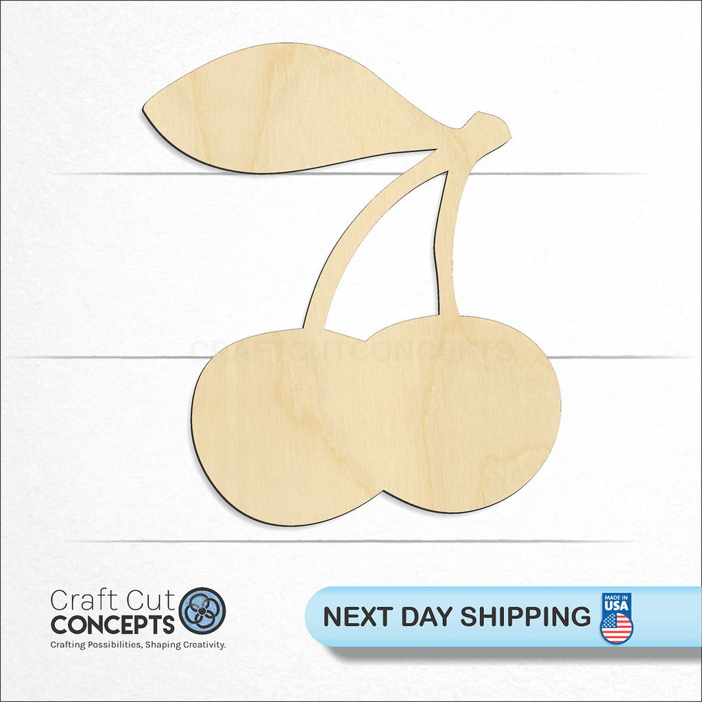 Craft Cut Concepts logo and next day shipping banner with an unfinished wood Cherry craft shape and blank