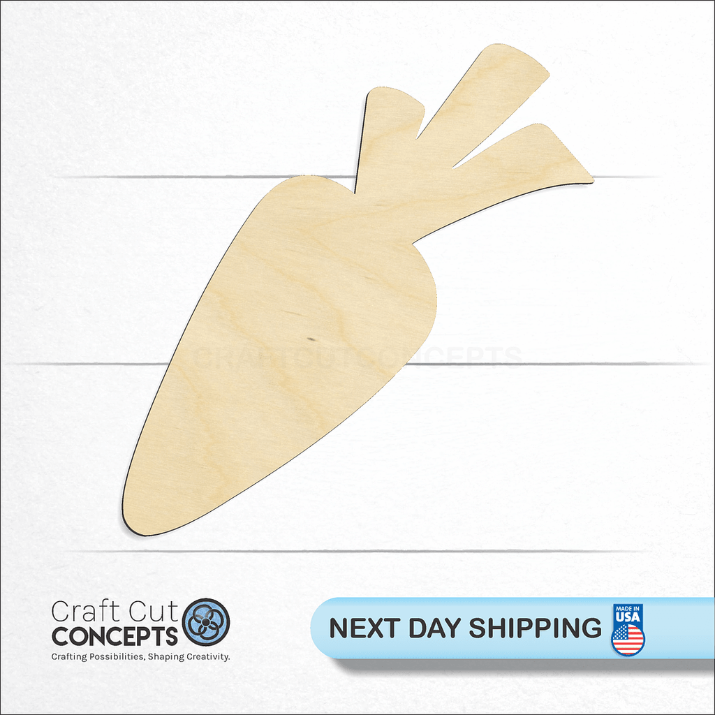 Craft Cut Concepts logo and next day shipping banner with an unfinished wood Carrot craft shape and blank