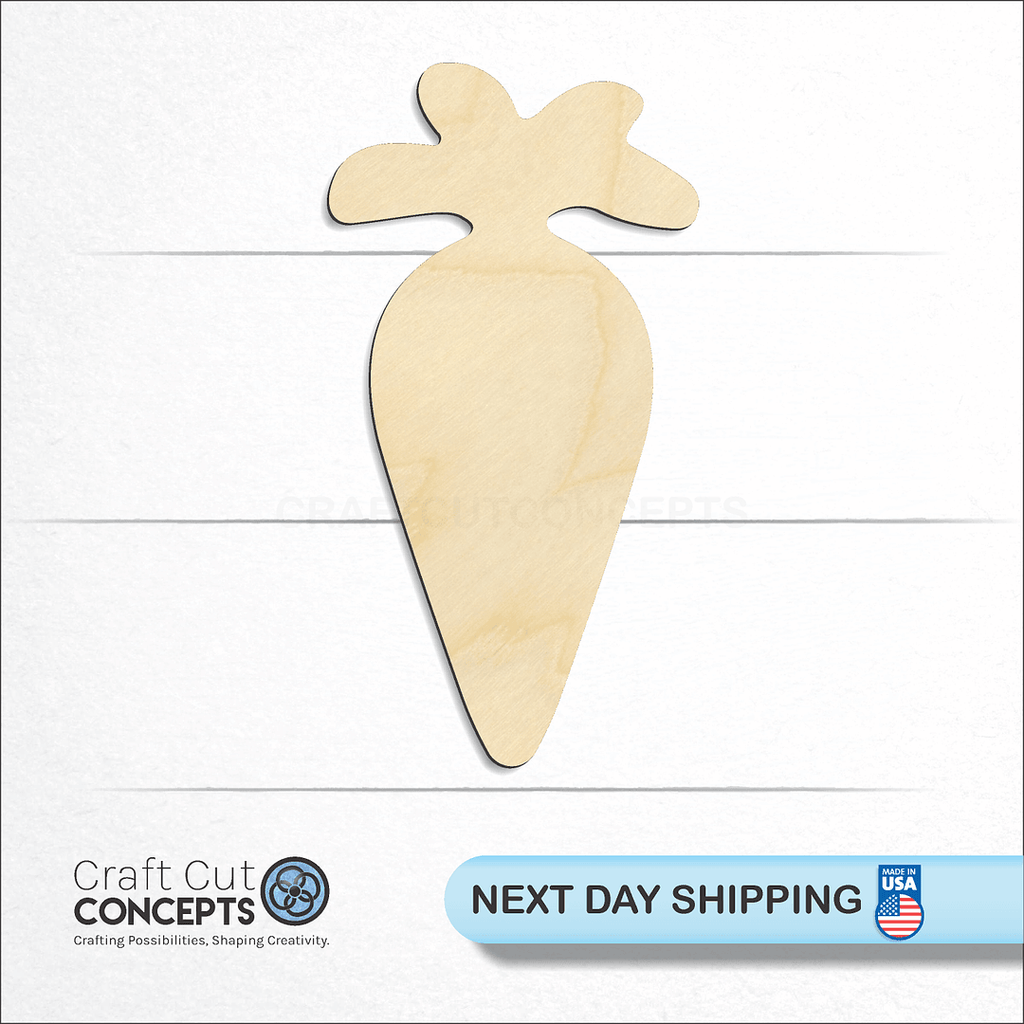 Craft Cut Concepts logo and next day shipping banner with an unfinished wood Carrot craft shape and blank