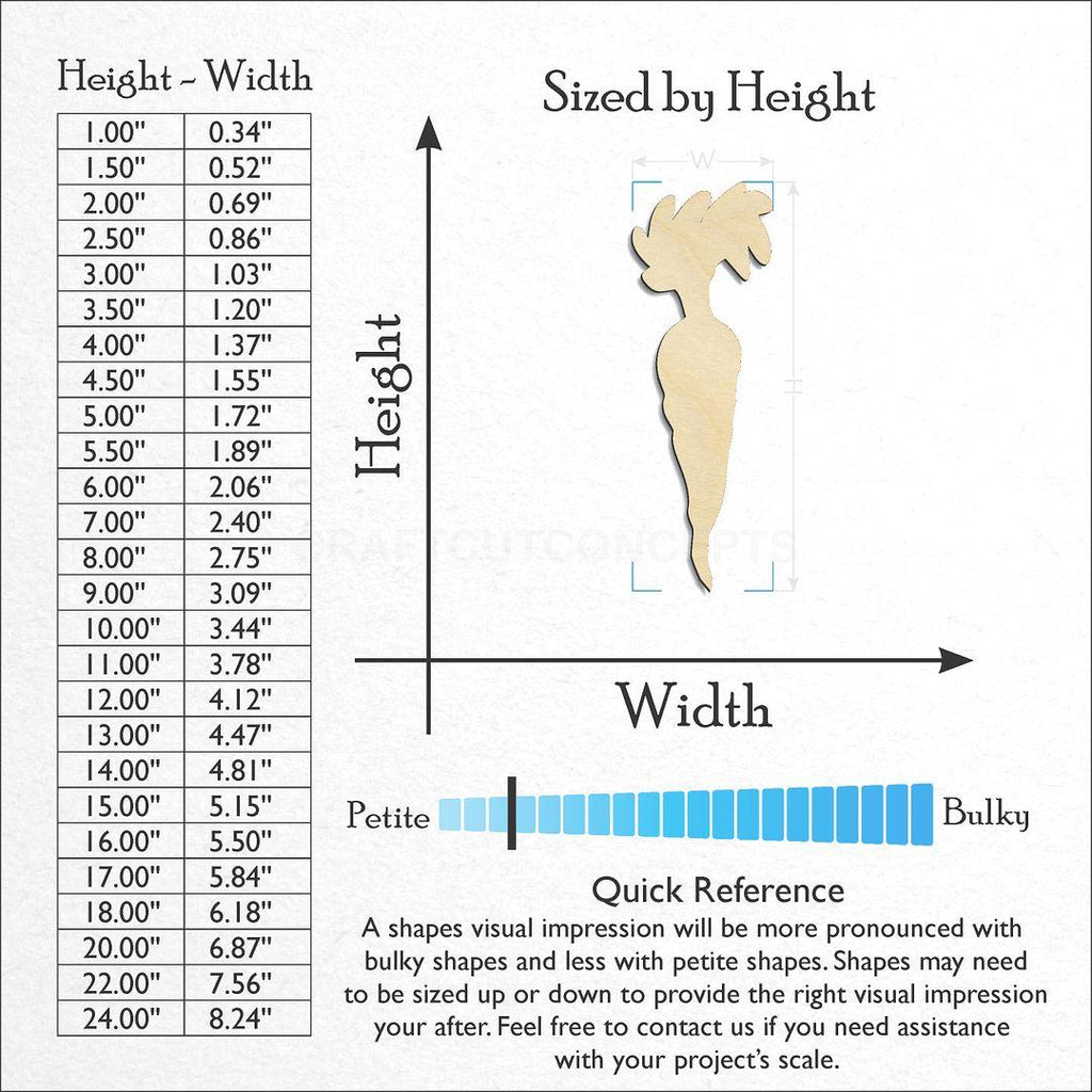 Sizes available for a laser cut Carrot craft blank