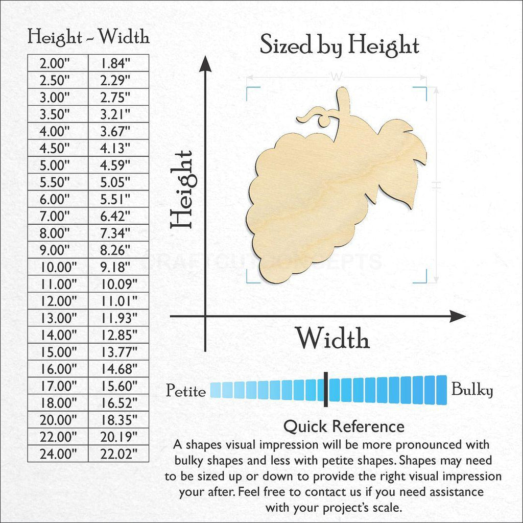Sizes available for a laser cut Grapes craft blank